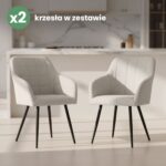 2x Krzesło tapicerowane z przeszyciami kwadratowymi Kremowe LUXANO Czarne nogi tkanina Lumos - obrazek 4
