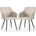 2x Krzesło tapicerowane z przeszyciami kwadratowymi Beżowe LUXANO Czarne nogi tkanina Lumos