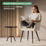 2x Krzesło tapicerowane z przeszyciami kwadratowymi Beżowe LUXANO Czarne nogi tkanina Lumos - obrazek 2