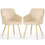 2x Krzesło tapicerowane z przeszyciami kwadratowymi Beżowe LUXANO Złote nogi