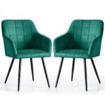 2x Krzesło tapicerowane z przeszyciami kwadratowymi Butelkowa Zieleń LUXANO Czarne nogi