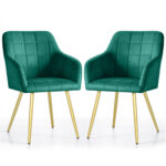 2x Krzesło tapicerowane z przeszyciami kwadratowymi Butelkowa Zieleń LUXANO Złote nogi