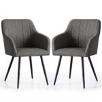 2x Krzesło tapicerowane z przeszyciami kwadratowymi Ciemny Grafit LUXANO Czarne nogi tkanina Lumos