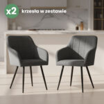 2x Krzesło tapicerowane z przeszyciami kwadratowymi Ciemny Grafit LUXANO Czarne nogi tkanina Lumos - obrazek 4