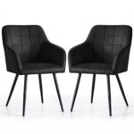 2x Krzesło tapicerowane z przeszyciami kwadratowymi Czarne LUXANO Czarne nogi