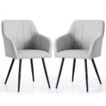 2x Krzesło tapicerowane z przeszyciami kwadratowymi Jasny Szary LUXANO Czarne nogi tkanina Lumos