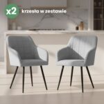 2x Krzesło tapicerowane z przeszyciami kwadratowymi Jasny Szary LUXANO Czarne nogi tkanina Lumos - obrazek 4