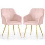 2x Krzesło tapicerowane z przeszyciami kwadratowymi Pudrowy Róż LUXANO Złote nogi