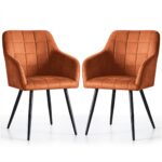 2x Krzesło tapicerowane z przeszyciami kwadratowymi Miedziane LUXANO Czarne nogi