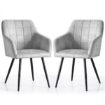 2x Krzesło tapicerowane z przeszyciami kwadratowymi Szare LUXANO Czarne nogi