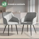 2x Krzesło tapicerowane z przeszyciami kwadratowymi Szare LUXANO Czarne nogi - obrazek 4