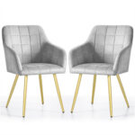 2x Krzesło tapicerowane z przeszyciami kwadratowymi Szare LUXANO Złote nogi