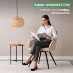 2x Welurowe krzesło obrotowe z przeszyciami Beżowe TURNO Czarne nogi - obrazek 3