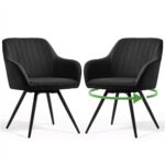 2x Welurowe krzesło obrotowe z przeszyciami Czarne TURNO Czarne nogi