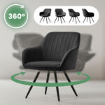 2x Welurowe krzesło obrotowe z przeszyciami Czarne TURNO Czarne nogi - obrazek 2