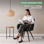 2x Welurowe krzesło obrotowe z przeszyciami Czarne TURNO Czarne nogi - obrazek 3