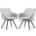 2x Welurowe krzesło obrotowe z przeszyciami Szare TURNO Czarne nogi