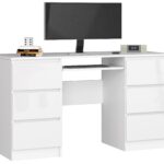 BIURKO KOMPUTEROWE A-11 135 cm 6 SZUFLAD PK BIAŁE / BIAŁY POŁYSK