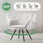 2x Welurowe krzesło obrotowe z przeszyciami Szare TURNO Czarne nogi - obrazek 2