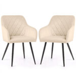 2x Welurowe krzesło tapicerowane pikowane w romby Beżowe VELTO Czarne nogi