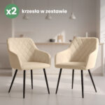 2x Welurowe krzesło tapicerowane pikowane w romby Beżowe VELTO Czarne nogi - obrazek 4