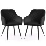 2x Welurowe krzesło tapicerowane pikowane w romby Czarne VELTO Czarne nogi