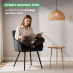 2x Welurowe krzesło tapicerowane pikowane w romby Czarne VELTO Czarne nogi - obrazek 2