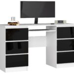 BIURKO KOMPUTEROWE A-11 135 cm 6 SZUFLAD PK BIAŁE / CZARNY POŁYSK