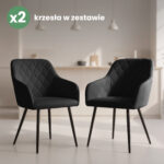 2x Welurowe krzesło tapicerowane pikowane w romby Czarne VELTO Czarne nogi - obrazek 4