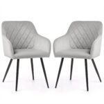 2x Welurowe krzesło tapicerowane pikowane w romby Szare VELTO Czarne nogi