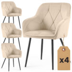 4x Welurowe krzesło tapicerowane pikowane Beżowe DIAMANTE Czarne nogi