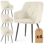 4x Welurowe krzesło tapicerowane pikowane Kremowe DIAMANTE Czarne nogi