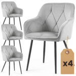 4x Welurowe krzesło tapicerowane pikowane Szare DIAMANTE Czarne nogi