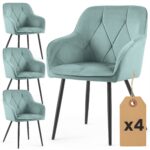 4x Welurowe krzesło tapicerowane pikowane Turkusowe DIAMANTE Czarne nogi