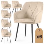 6x Welurowe krzesło tapicerowane pikowane Beżowe DIAMANTE Czarne nogi