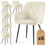 6x Welurowe krzesło tapicerowane pikowane Kremowy DIAMANTE Czarne nogi