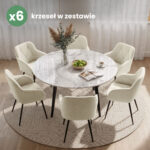 6x Welurowe krzesło tapicerowane pikowane Kremowy DIAMANTE Czarne nogi - obrazek 4