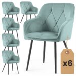 6x Welurowe krzesło tapicerowane pikowane Turkusowe DIAMANTE Czarne nogi