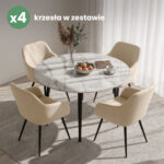 4x Welurowe krzesło tapicerowane gładkie Beżowe ESTELLE Czarne nogi - obrazek 4