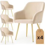 4x Welurowe krzesło tapicerowane gładkie Beżowe ESTELLE Złote nogi