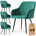4x Welurowe krzesło tapicerowane gładkie Butelkowa Zieleń ESTELLE Czarne nogi