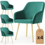4x Welurowe krzesło tapicerowane gładkie Butelkowa Zieleń ESTELLE Złote nogi