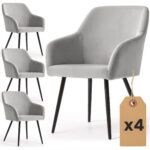 4x Welurowe krzesło tapicerowane gładkie Szare ESTELLE Czarne nogi