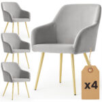 4x Welurowe krzesło tapicerowane gładkie Szare ESTELLE Złote nogi