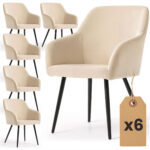 6x Welurowe krzesło tapicerowane gładkie Beżowe ESTELLE Czarne nogi