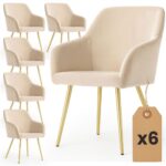 6x Welurowe krzesło tapicerowane gładkie Beżowe ESTELLE Złote nogi