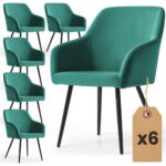 6x Welurowe krzesło tapicerowane gładkie Butelkowa Zieleń ESTELLE Czarne nogi