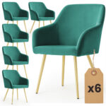 6x Welurowe krzesło tapicerowane gładkie Butelkowa Zieleń ESTELLE Złote nogi