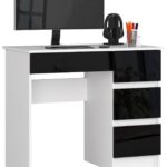 BIURKO KOMPUTEROWE A-7 90 cm PRAWE PK BIAŁE / CZARNY POŁYSK