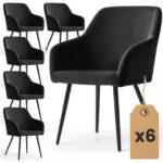 6x Welurowe krzesło tapicerowane gładkie Czarne ESTELLE Czarne nogi